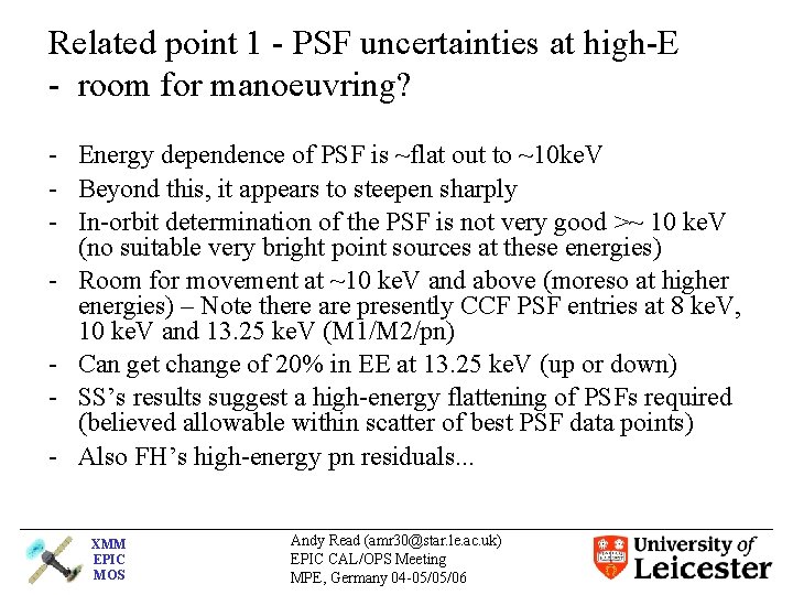 Related point 1 - PSF uncertainties at high-E - room for manoeuvring? - Energy