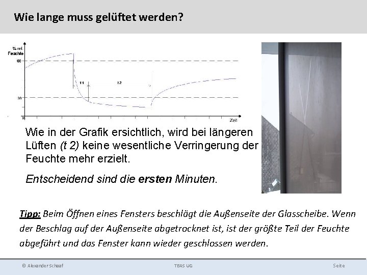 Wie lange muss gelüftet werden? Wie in der Grafik ersichtlich, wird bei längeren Lüften