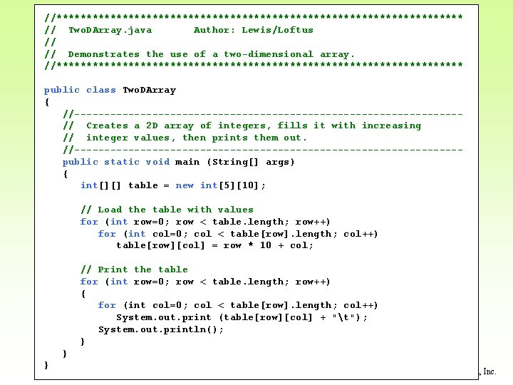 //********************************** // Two. DArray. java Author: Lewis/Loftus // // Demonstrates the use of a