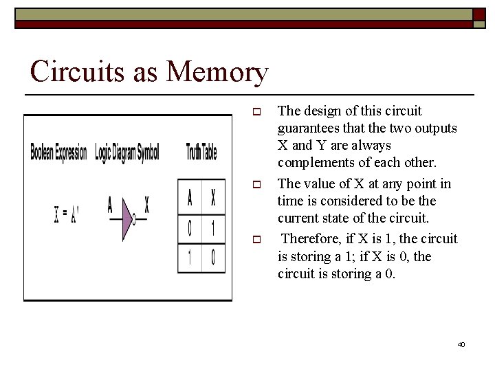 Circuits as Memory o o o The design of this circuit guarantees that the