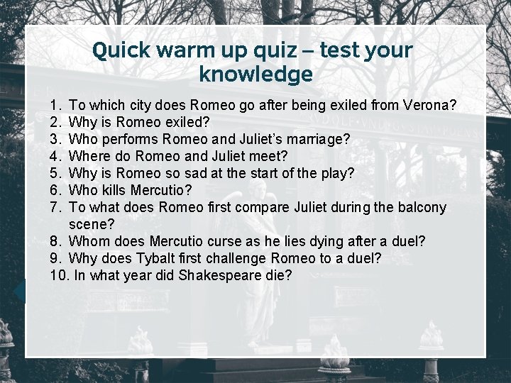 Quick warm up quiz – test your knowledge 1. 2. 3. 4. 5. 6. Quick warm up quiz – test your knowledge 1. 2. 3. 4. 5. 6.