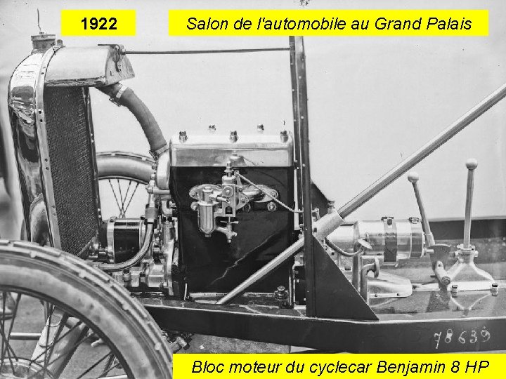 1922 Salon de l'automobile au Grand Palais Bloc moteur du cyclecar Benjamin 8 HP