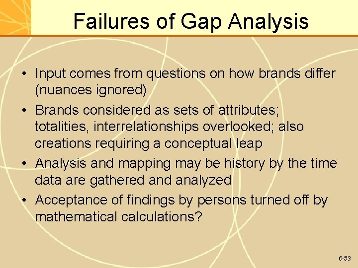 Failures of Gap Analysis • Input comes from questions on how brands differ (nuances