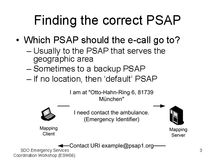 Finding the correct PSAP • Which PSAP should the e-call go to? – Usually