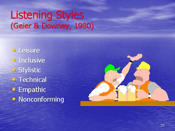 Listening Styles (Geier & Downey, 1980) • Leisure • Inclusive • Stylistic • Technical