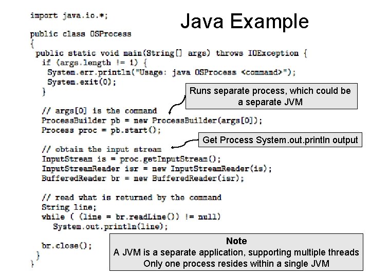 Java Example Runs separate process, which could be a separate JVM Get Process System.