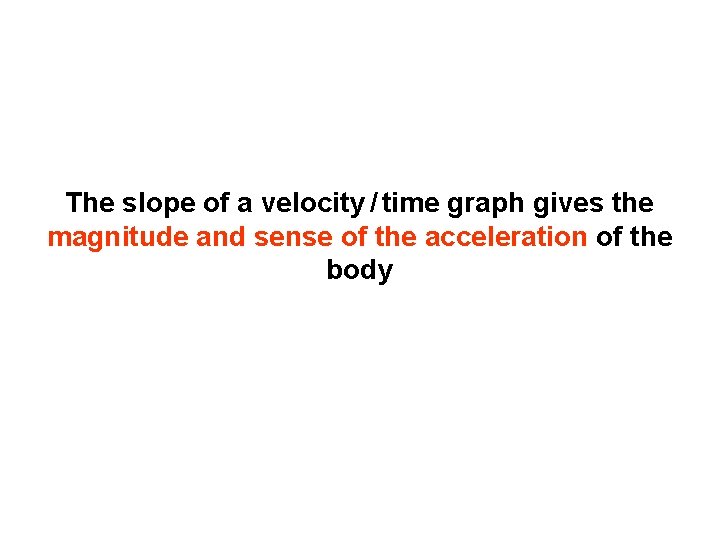 The slope of a velocity / time graph gives the magnitude and sense of