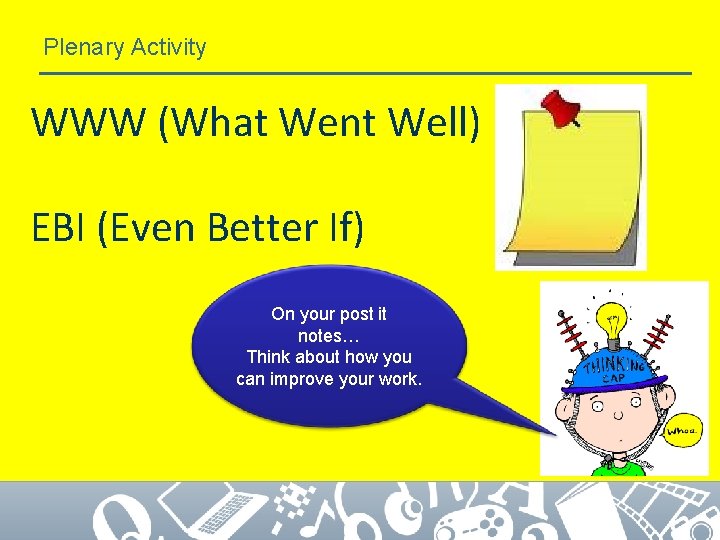 Plenary Activity WWW (What Went Well) EBI (Even Better If) On your post it