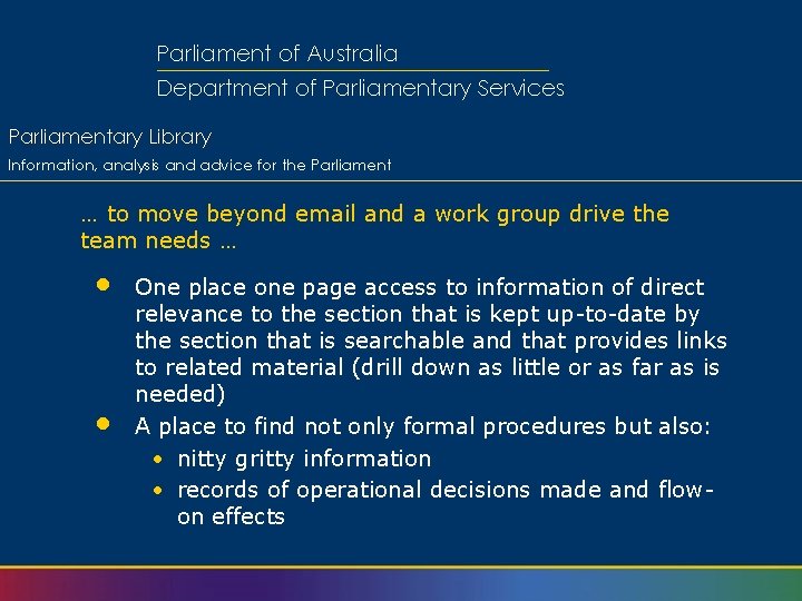 Parliament of Australia Department of Parliamentary Services Parliamentary Library Information, analysis and advice for