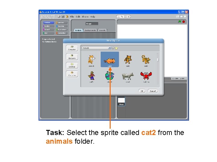 Task: Select the sprite called cat 2 from the animals folder. 