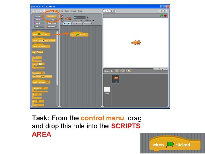 Task: From the control menu, drag and drop this rule into the SCRIPTS AREA