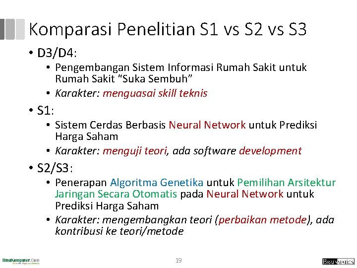Komparasi Penelitian S 1 vs S 2 vs S 3 • D 3/D 4: