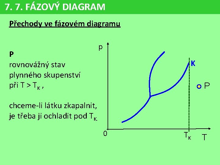 7. 7. FÁZOVÝ DIAGRAM Přechody ve fázovém diagramu P rovnovážný stav plynného skupenství při