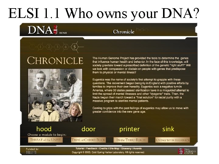 ELSI 1. 1 Who owns your DNA? hood door printer sink 