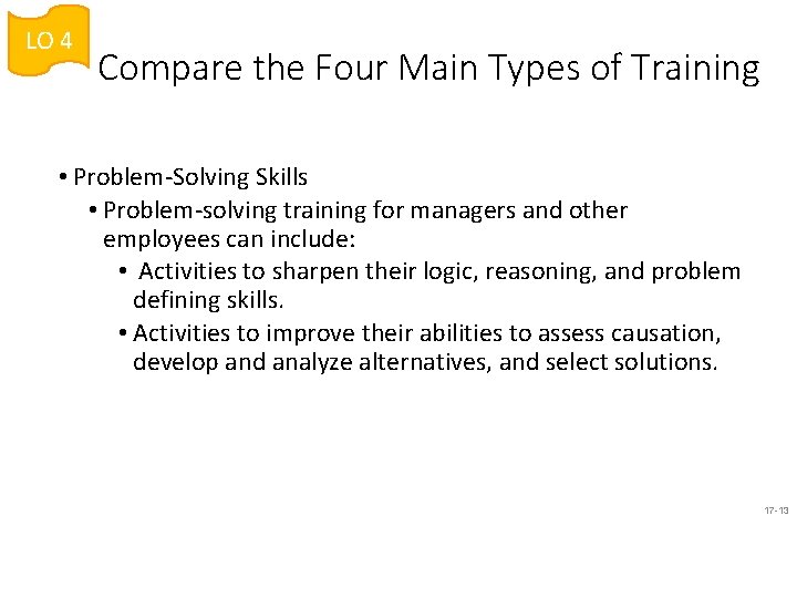 LO 4 Compare the Four Main Types of Training • Problem-Solving Skills • Problem-solving