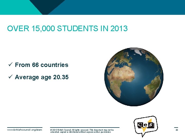 OVER 15, 000 STUDENTS IN 2013 ü From 66 countries ü Average 20. 35