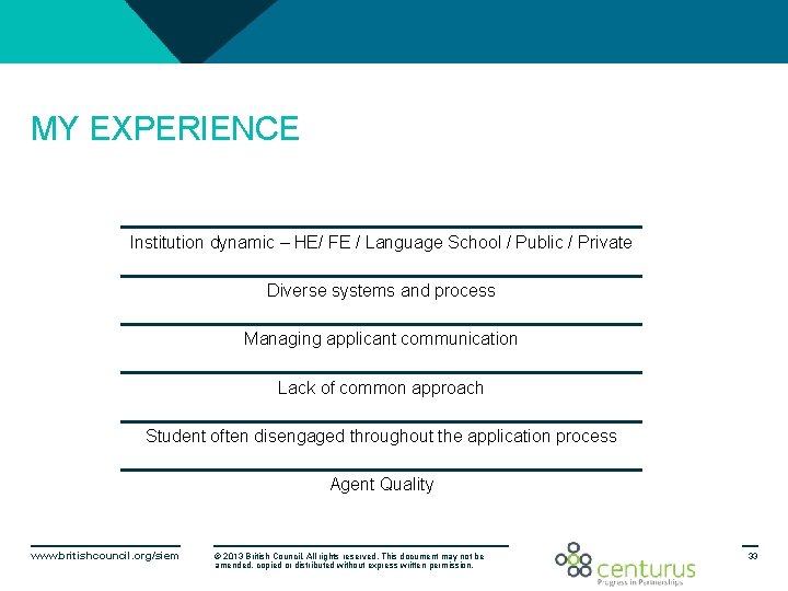 MY EXPERIENCE Institution dynamic – HE/ FE / Language School / Public / Private