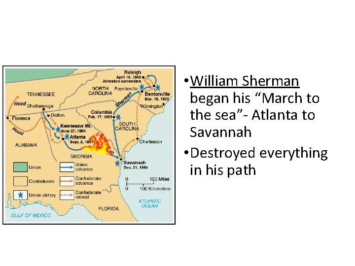  • William Sherman began his “March to the sea”- Atlanta to Savannah •