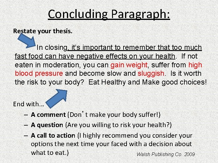 Concluding Paragraph: Restate your thesis. In closing, it’s important to remember that too much