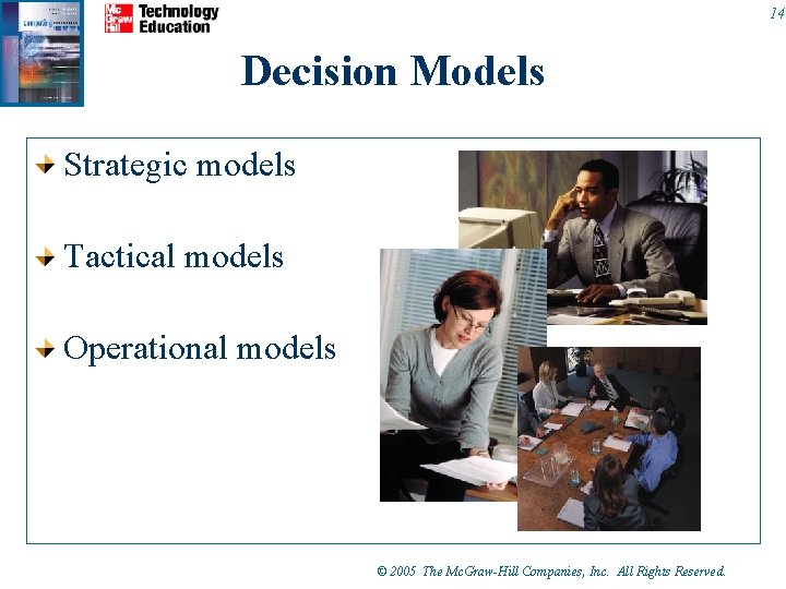 14 Decision Models Strategic models Tactical models Operational models © 2005 The Mc. Graw-Hill