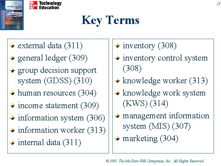 19 Key Terms external data (311) general ledger (309) group decision support system (GDSS)