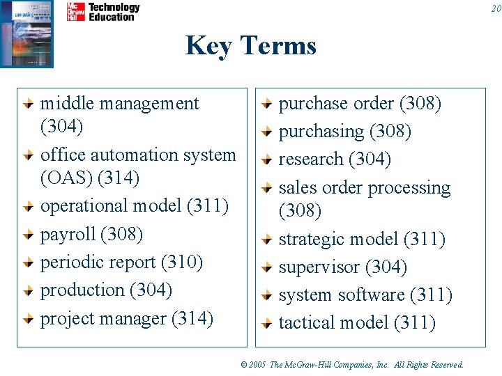 20 Key Terms middle management (304) office automation system (OAS) (314) operational model (311)