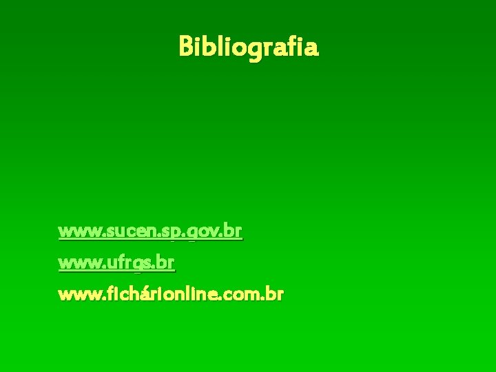 Bibliografia www. sucen. sp. gov. br www. ufrgs. br www. fichárionline. com. br 