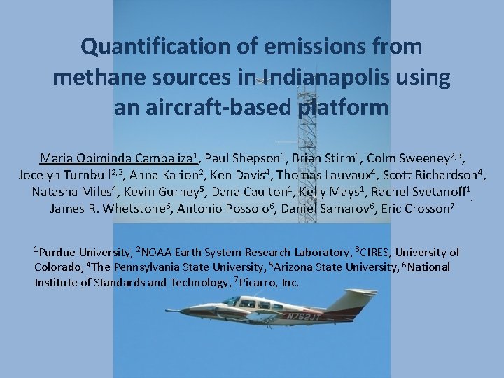 Quantification of emissions from methane sources in Indianapolis using an aircraft-based platform Maria Obiminda