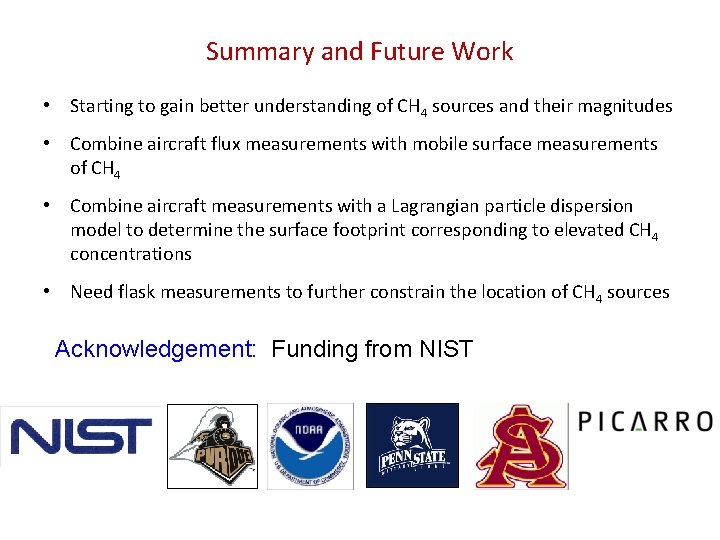 Summary and Future Work • Starting to gain better understanding of CH 4 sources