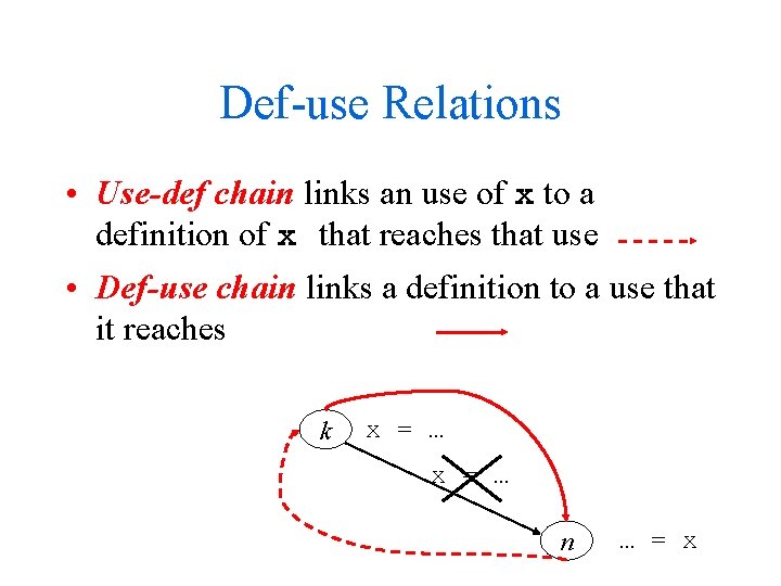 Def-use Relations • Use-def chain links an use of x to a definition of