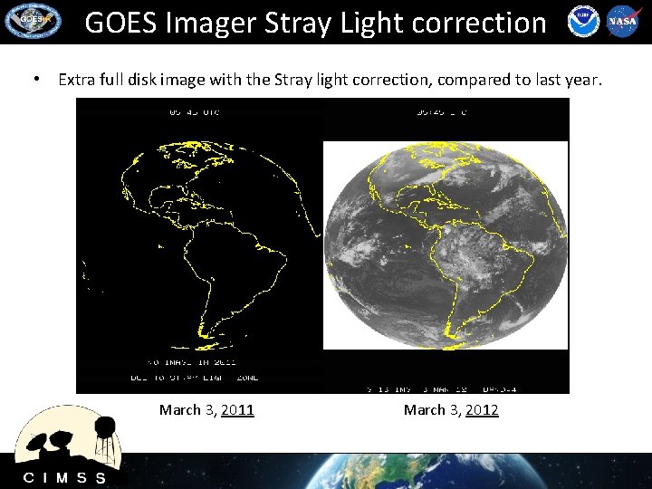 GOES Imager Stray Light correction • Extra full disk image with the Stray light