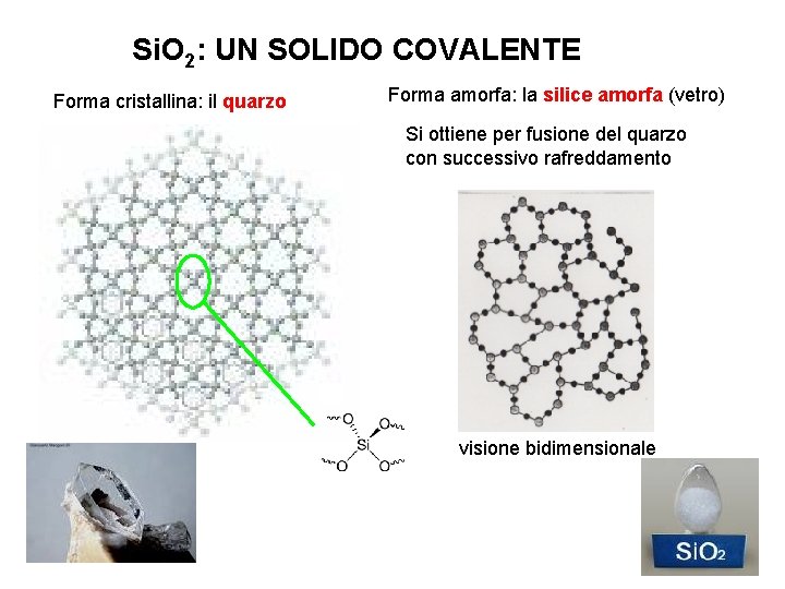 Si. O 2: UN SOLIDO COVALENTE Forma cristallina: il quarzo Forma amorfa: la silice