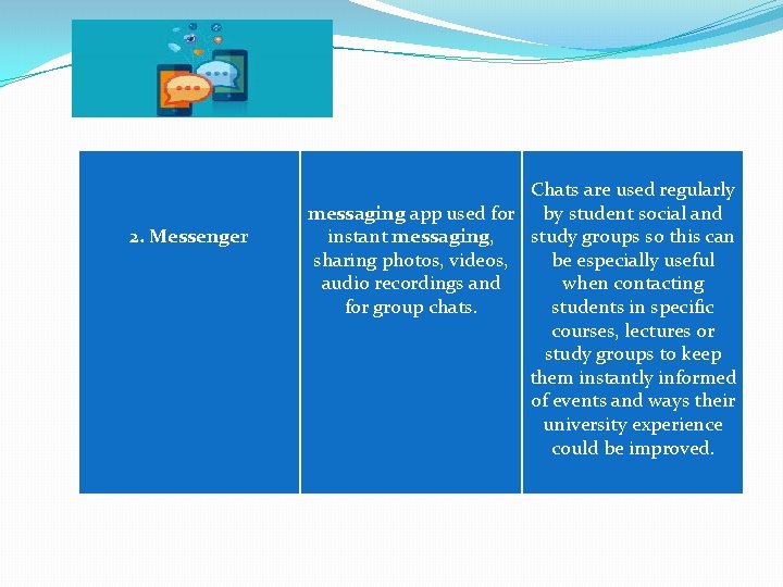2. Messenger Chats are used regularly messaging app used for by student social and