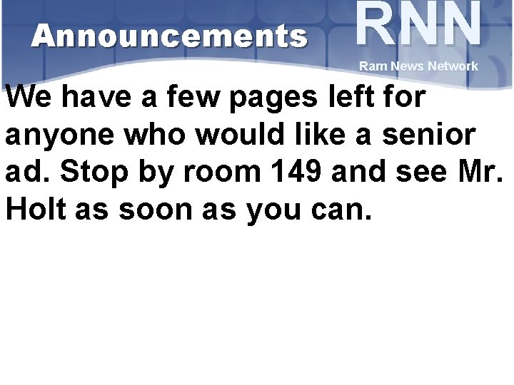 Announcements RNN Ram News Network We have a few pages left for anyone who