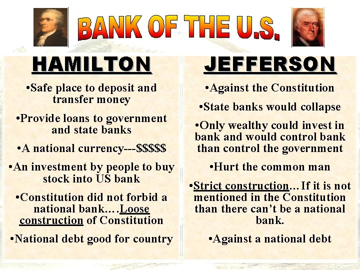 BUS HAMILTON JEFFERSON • Safe place to deposit and transfer money • Against the