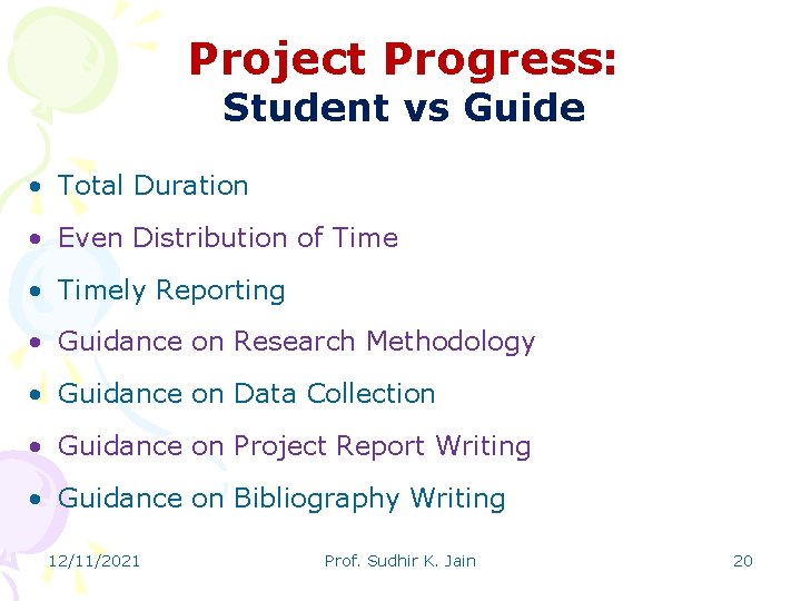 Project Progress: Student vs Guide • Total Duration • Even Distribution of Time •