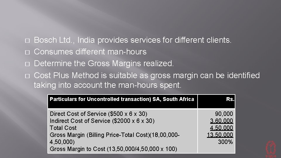 � � Bosch Ltd. , India provides services for different clients. Consumes different man-hours