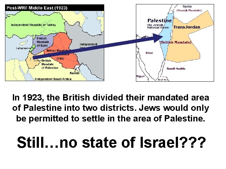In 1923, the British divided their mandated area of Palestine into two districts. Jews