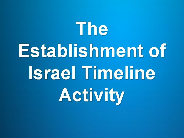 The Establishment of Israel Timeline Activity 