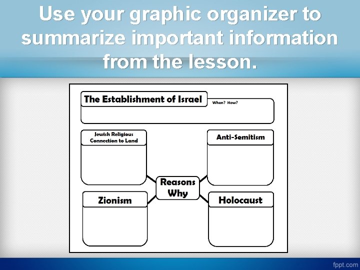 Use your graphic organizer to summarize important information from the lesson. 