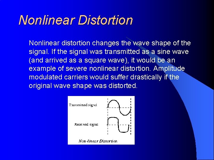 Nonlinear Distortion Nonlinear distortion changes the wave shape of the signal. If the signal