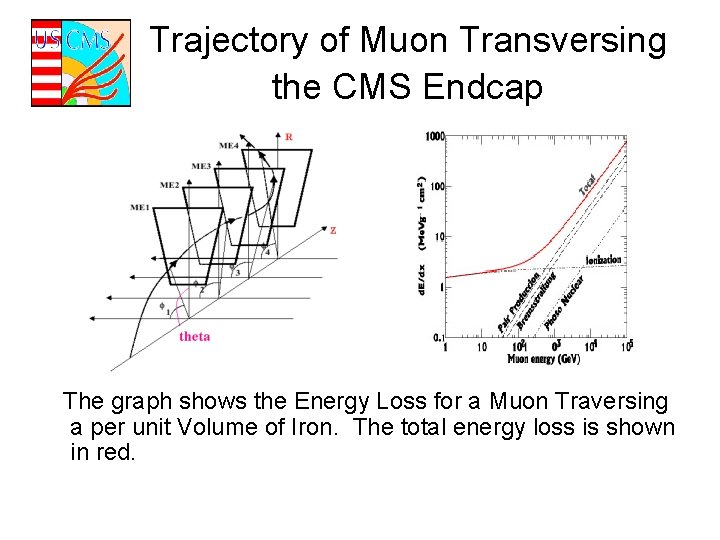 Trajectory of Muon Transversing the CMS Endcap The graph shows the Energy Loss for