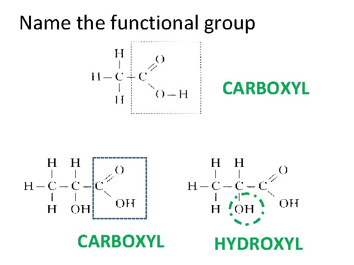 Name the functional group CARBOXYL HYDROXYL 