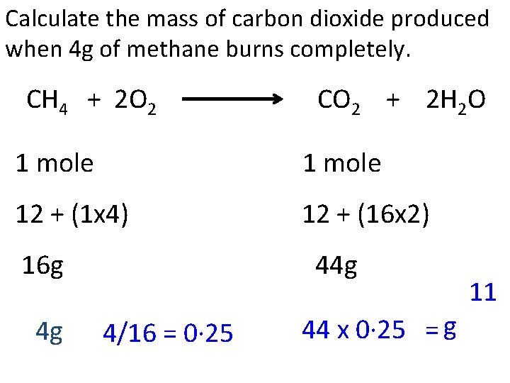 Calculate the mass of carbon dioxide produced when 4 g of methane burns completely.