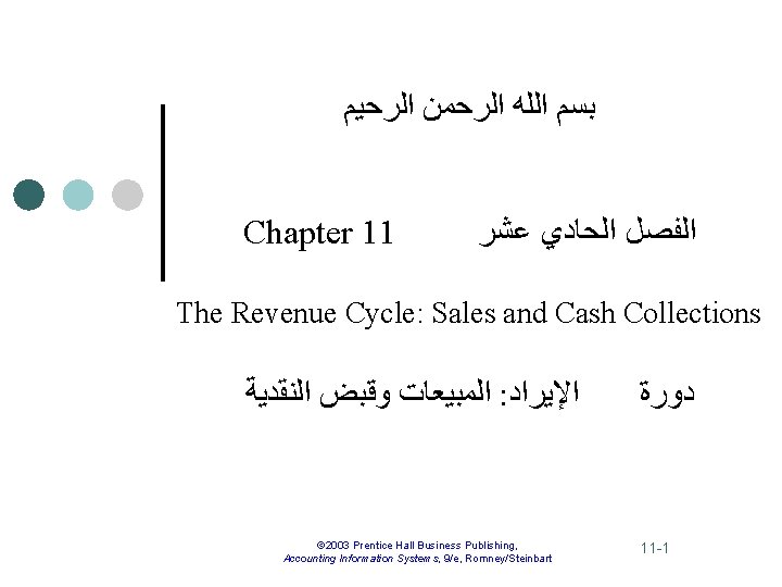  ﺑﺴﻢ ﺍﻟﻠﻪ ﺍﻟﺮﺣﻤﻦ ﺍﻟﺮﺣﻴﻢ Chapter 11 ﺍﻟﻔﺼﻞ ﺍﻟﺤﺎﺩﻱ ﻋﺸﺮ The Revenue Cycle: Sales