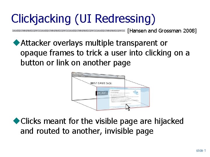 Clickjacking UI Redressing Hansen and Grossman 2008 u