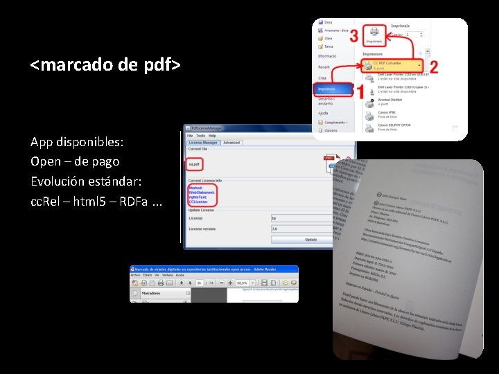 <marcado de pdf> App disponibles: Open – de pago Evolución estándar: cc. Rel –