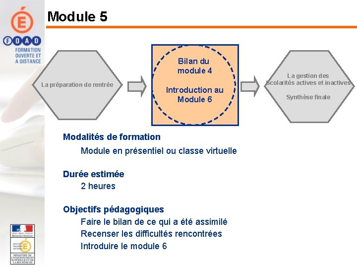 Module 5 Bilan du module 4 La préparation de rentrée Introduction au Module 6