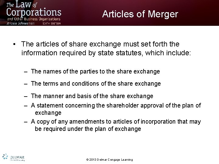 Articles of Merger • The articles of share exchange must set forth the information