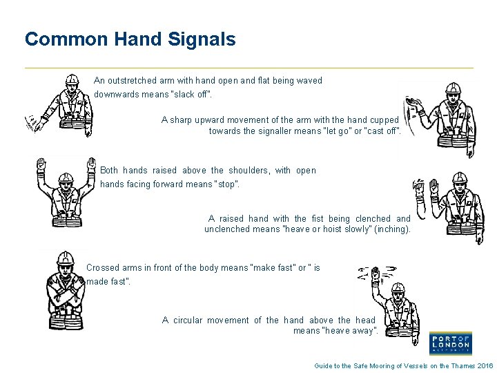 Common Hand Signals An outstretched arm with hand open and flat being waved downwards